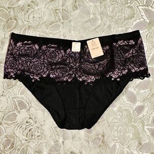 Deesse Lingerie Black Bikini Panty with Purple Floral Lace